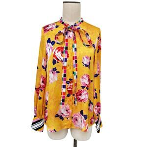 MSGM Milano Floral Print Satin Tie Bow Neck Blouse EU 38 or US Medium